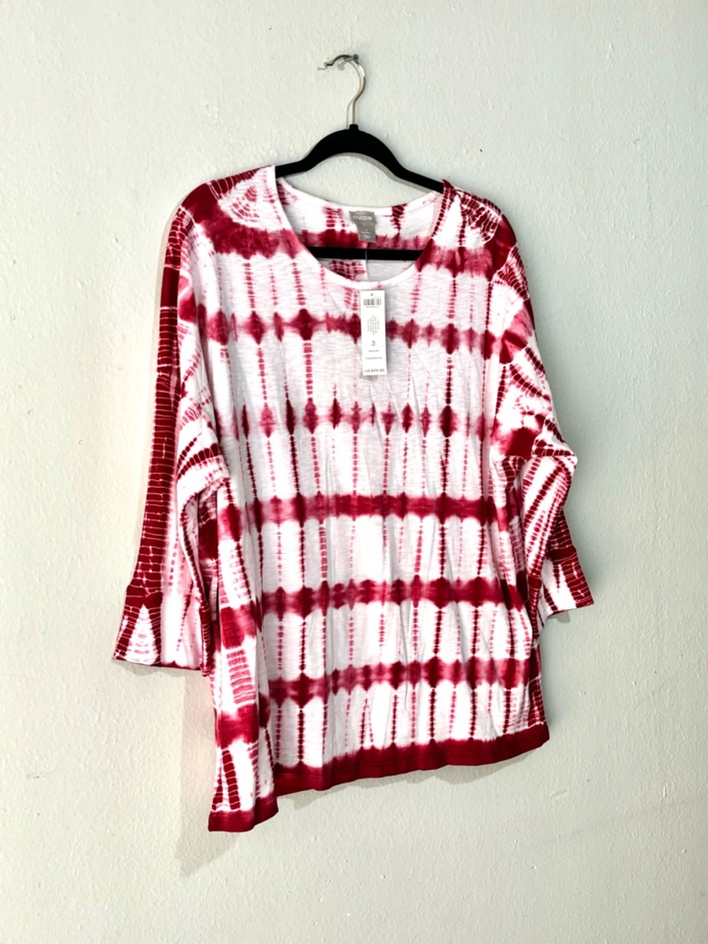 NWT Chico's Knit Tie Dye Artsy Top Womens XL Wine Boho Retro Festival Holiday - Picture 5 of 5